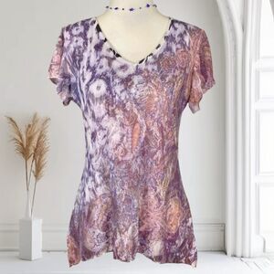 VTG Fairy Grunge Light Pink Purple Micro Mesh Flowy Asymmetric Top Blouse S
